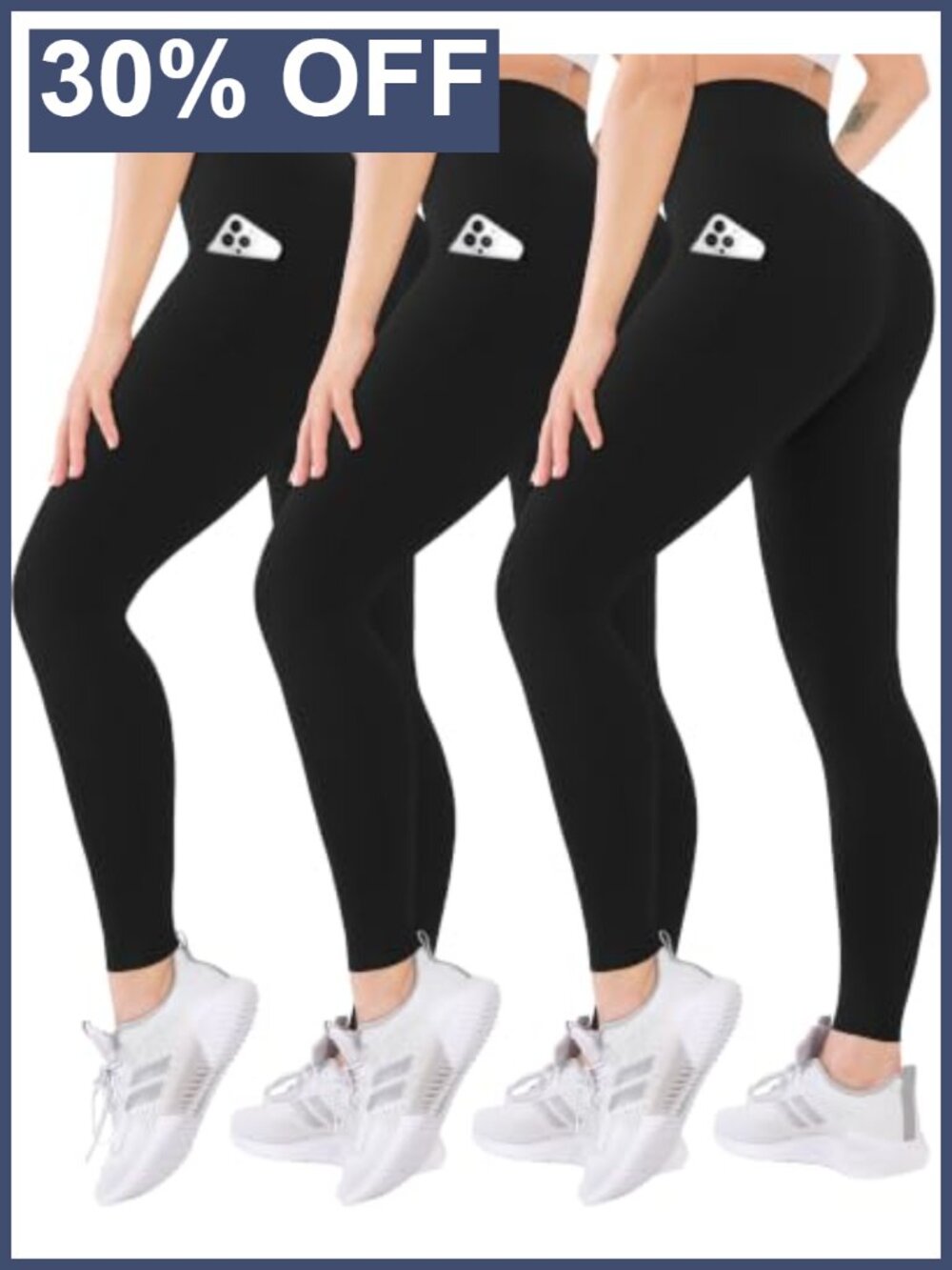High Waisted Leggings with Pockets 3 Pack Soft Tummy Control Yoga Running Pants